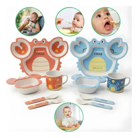 Kit Refeição Infantil Bebê Bambu 5 Peças Prato Colher Copo Vermelho