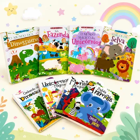Kit 8 Livros Sensoriais Infantis Toque E Sinta E Pop Up