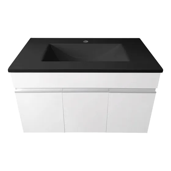 Vanitory 80 Cm Blanco De Colgar Puertas Bacha Recta Mesada