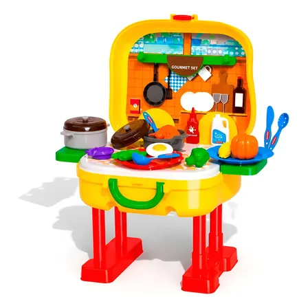 Cozinha De Brinquedo Infantil Maleta 3 Em 1 Maleta 31 Peças Rosa