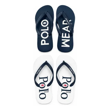 Kit 2 Chinelos Estampados Polo Wear Branco-marinho