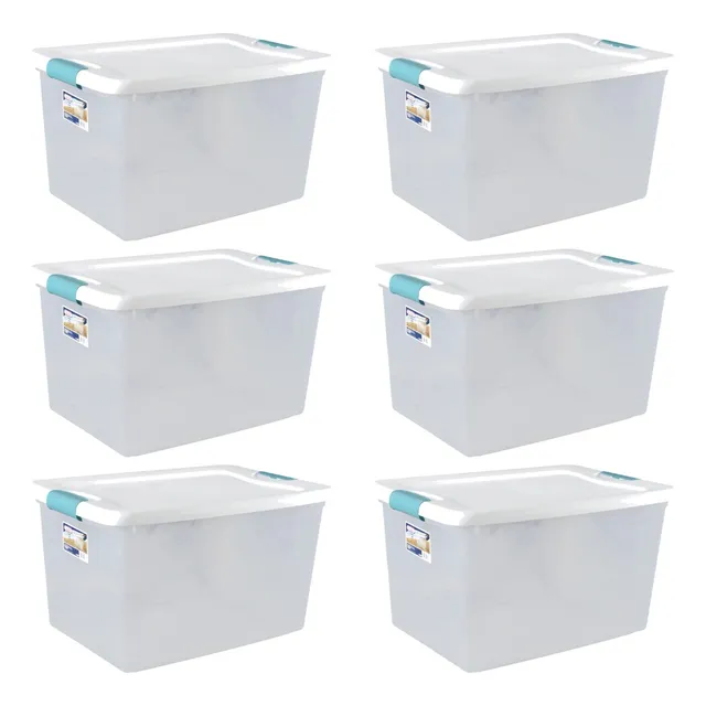 6 Cajas De Plastico Sterilite 61 Litros Transparente