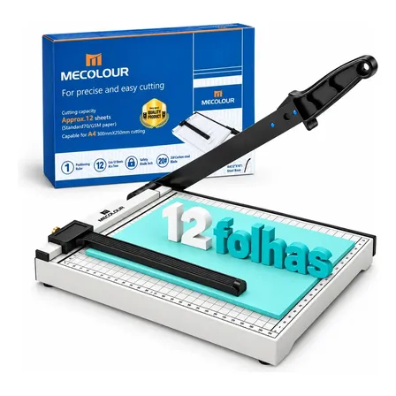 Guilhotina Corte Papel A4 30cm Base Aço Mecolour - Corta Até 12 Folhas Com Trava Segurança
