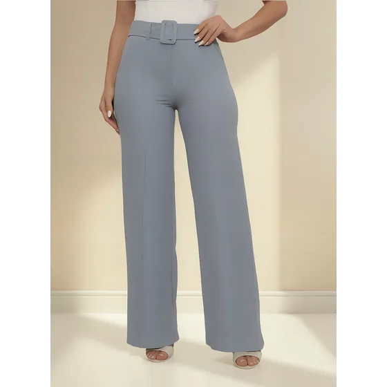 Calça Feminina Pantalona Com Fivela Forrada Alfaiataria
