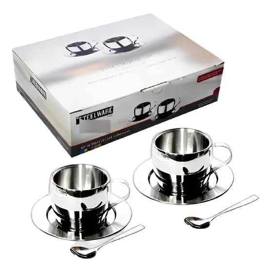 Set 2 Tazas Capuccino Grandes  Steel Ware, Acero Inox  65v