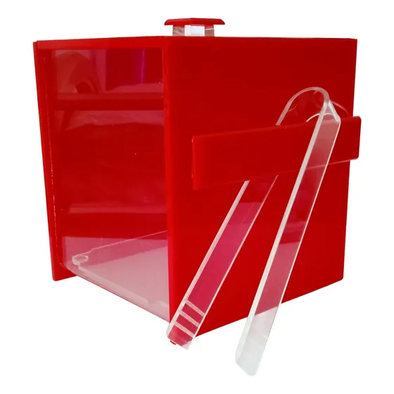 Hermosa Hielera Vintage Años 80 Acrílico Rojo Y Transparente