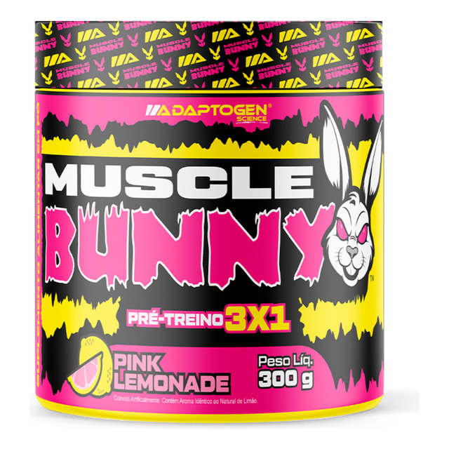 Pré Treino Muscle Bunny C/300g - Adaptogen Sabor Pink Lemonade
