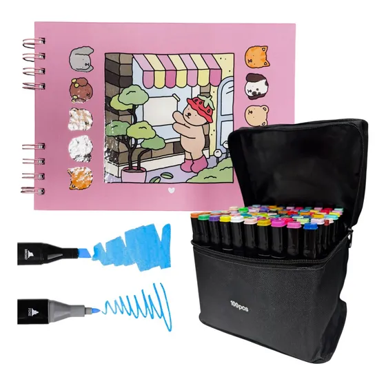 Caneta Marcador Touch 100 Cores + Livro De Colorir
