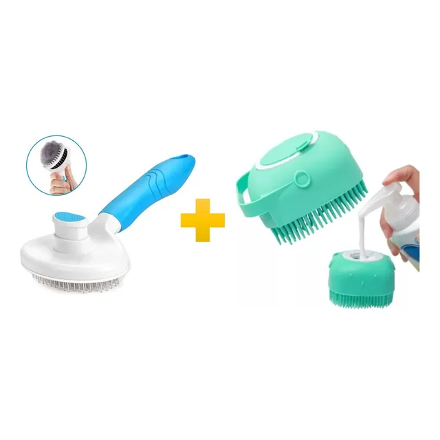 Kit Cepillo Removedor De Pelo Y Masajeador Baño Perro Y Gato