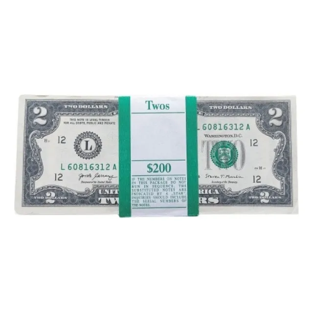 Billetes De 2 Dólares Fajo- 100 Und 