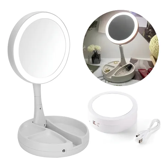 Espejo Con Luz Led Para Maquillaje Plegable + Aumento X 10