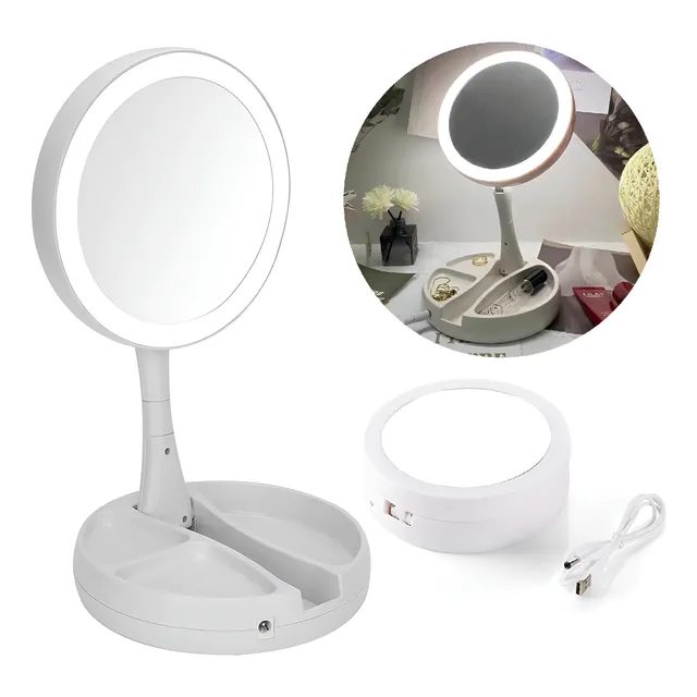 Espejo Con Luz Led Para Maquillaje Plegable + Aumento X 10