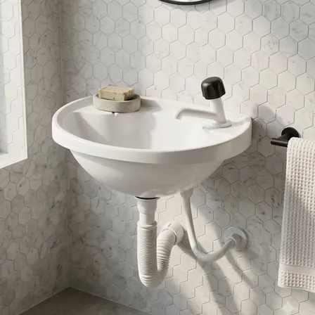 Pia Lavatório Banheiro Kit Torneira, Sifão, Engate, Válvula Branco Branco Brilhante