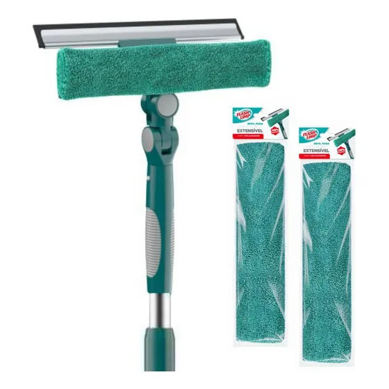 Kit Mop Rodo Limpa Vidros Extensível 1,60m Com 2 Refis Extra
