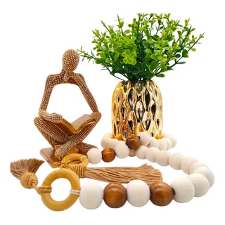 Kit Vaso Enfeite E Colar Decorativo Mesa Decoração Sala Luxo Kit Vaso Enfeite E Colar Decorativo Mesa Decoração Sala Luxo