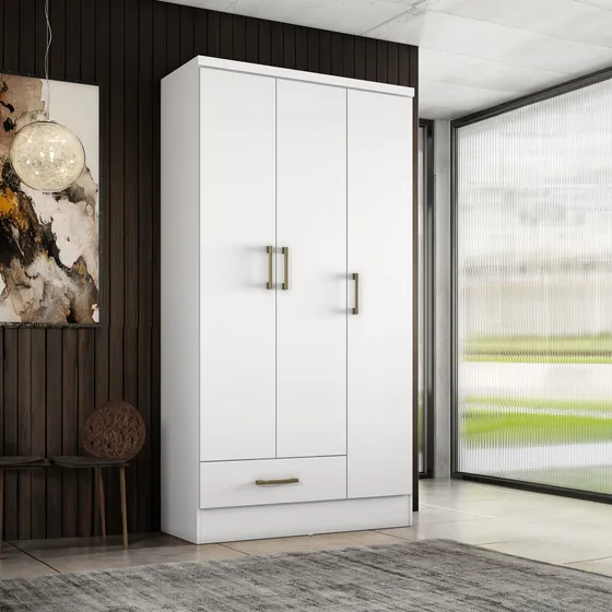 Closet Armario 90cm 3 Puertas 1 Gaveta En Mdp Blanco