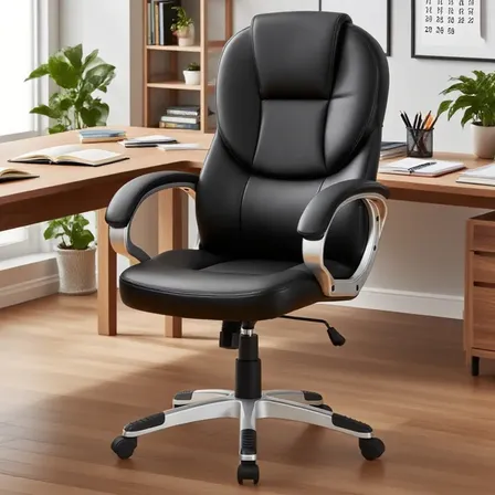 Silla Emilio-premium Escritorio Ejecutiva Oficina Cuero Pu Negro Cuero Sintético