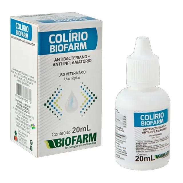 Colírio Biofarm 20ml Infecções Oculares Cães Gatos Corticoid
