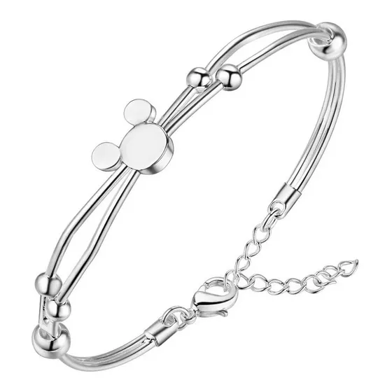 Brazalete Liso De Mickey Mouse Plata Ley .925