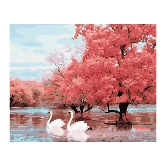 Paint By Numbers Kit Pintura Al Oleo Lago De Cisne Arce Rojo