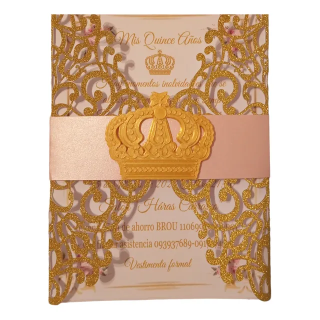 Tarjetas Invitaciones Doradas, Celeste Y Rosa Glitter.