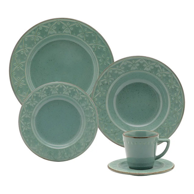 Aparelho De Jantar E Chá 20 Pçs Mendi Malaquita Oxford Cor Verde Liso Com Textura Aparelho De Jantar E Chá 20 Pçs Mendi Malaquita Oxford Cor Verde Liso Com Textura