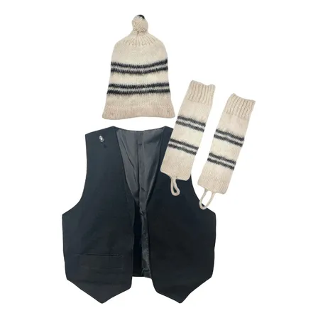 Vestimenta Chilote Para Niño Chaleco Con Gorro Y Polainas Negro 4