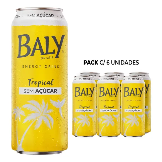 Pack com 6 unidades Energético Baly Energy Drink Tropical Sem Açucar 473ml