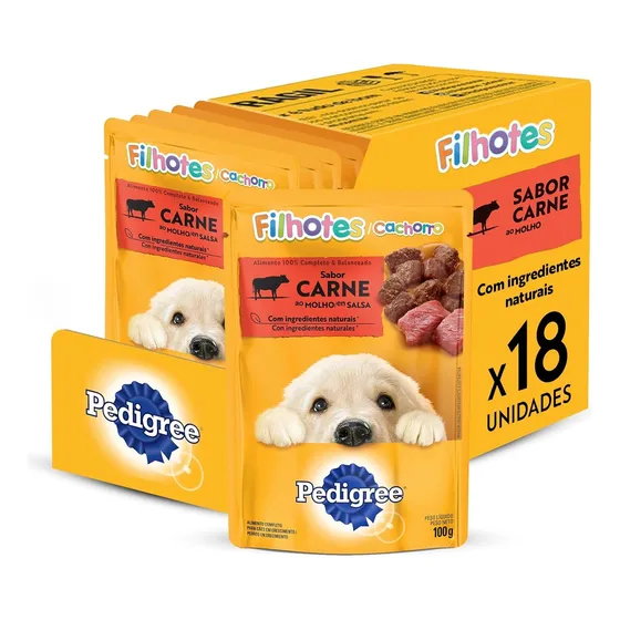 Pedigree Sachê Cães Filhotes Carne Ao Molho 100g C/ 18 Un