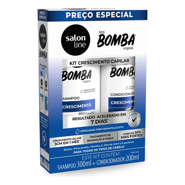 Kit Shampoo 300ml + Condicionador 200ml Sos Bomba Salon Line