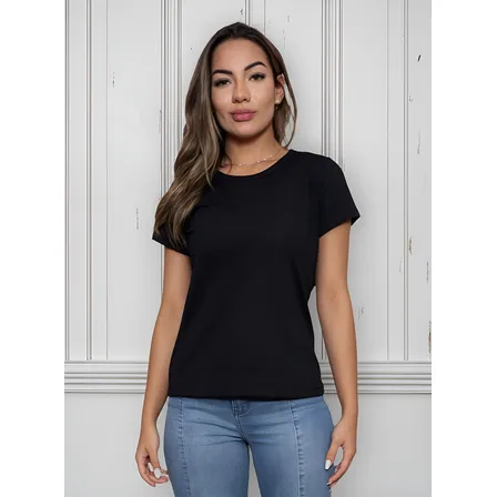 Camiseta Feminina Básica Algodão Lisa Branca Preta