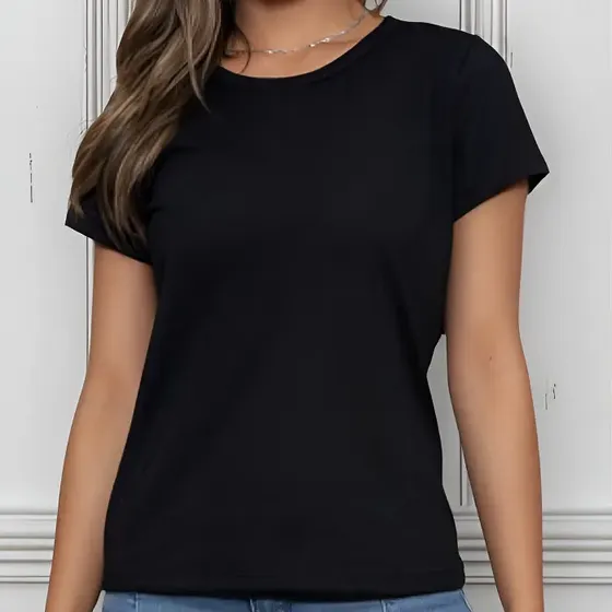 Camiseta Feminina Básica Algodão Lisa Branca Preta