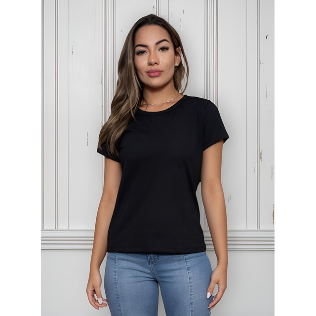 Camiseta Feminina Básica Algodão Lisa Branca Preta Camiseta Feminina Básica Algodão Lisa Branca Preta