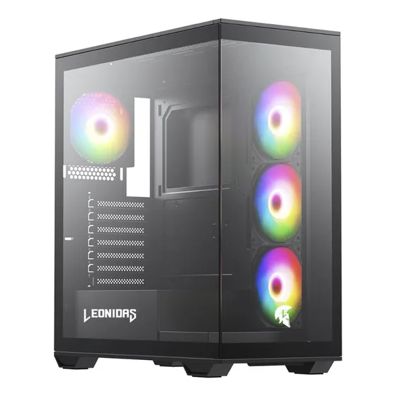Gabinete Gamer Leonidas Magnus, Black, Mid Tower,com 4 Fans