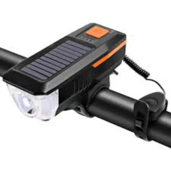 Luz +claxon Recargable Corriente Y Solar 300lm, 150db. Bici