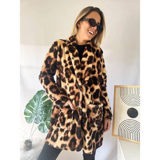 Tapado De Piel Animal Print Ursulla Mujer