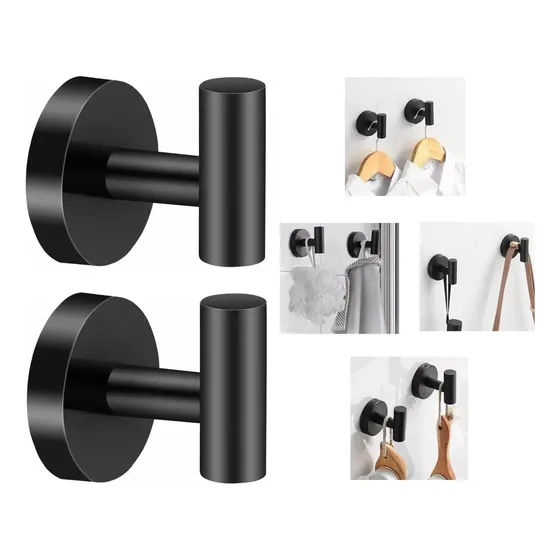 2 Ganchos Colgadores Toalleros Baño - Percha Perchero Pernos Color Negro
