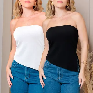 Kit 2 Blusas Blusinhas Tomara Que Caia Ponta Assimétrica Kit 2 Blusas Blusinhas Tomara Que Caia Ponta Assimétrica