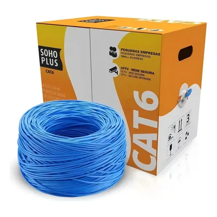 Cabo de Rede Furukawa Soho Plus CAT6 305 Metros CMX 24AWG 4 Pares 8 Fios 100% Cobre Anti-chamas - Azul
