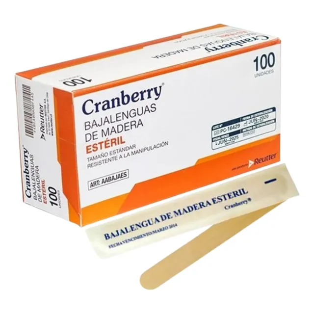 500 Baja Lengua Madera Estéril  Cranberry - Deltamed