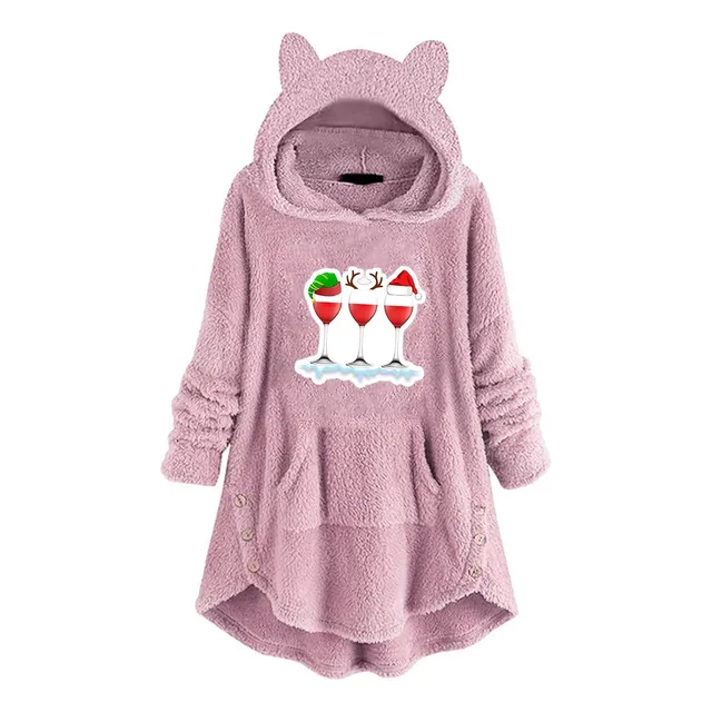 Sudadera Capucha Navidad Para Mujer Oreja Oso Manga Larga