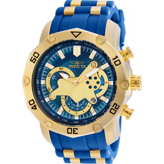 Calendario cronógrafo Invicta Pro Diver Scuba 22798, color azul, color del bisel, color dorado, color de fondo azul