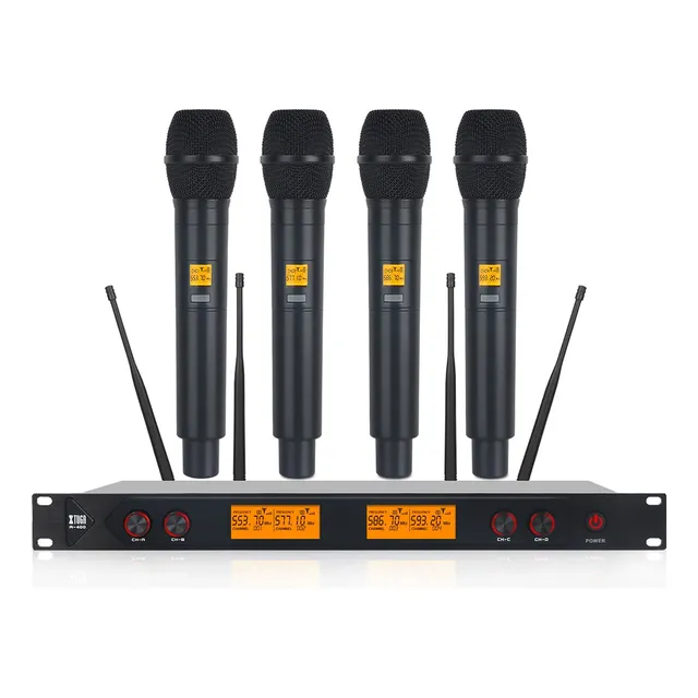 Xtuga A400 Set Microfonos Uhf Profesional Inalambricos Sistema Color Negro 553.7-593.2
