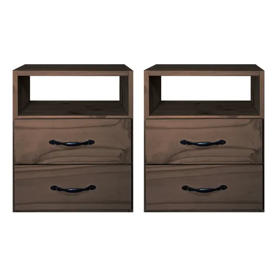 Combo 2 Mesas De Luz 2 Cajones Dormitorio Madera Sajo