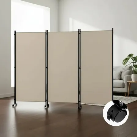Biombo Divisor De Ambientes Beige Con Ruedas 3 Paneles, Separador Plegable Elegante, Práctico Y Moderno Para Hogar, Oficina O Recámara, Panel Liso Decorativo Multifuncional Lisa
