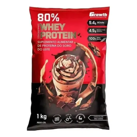 Whey Concentrado 80% Whey Protein - Growth Supplements Sabor Milk Shake de Chocolate
