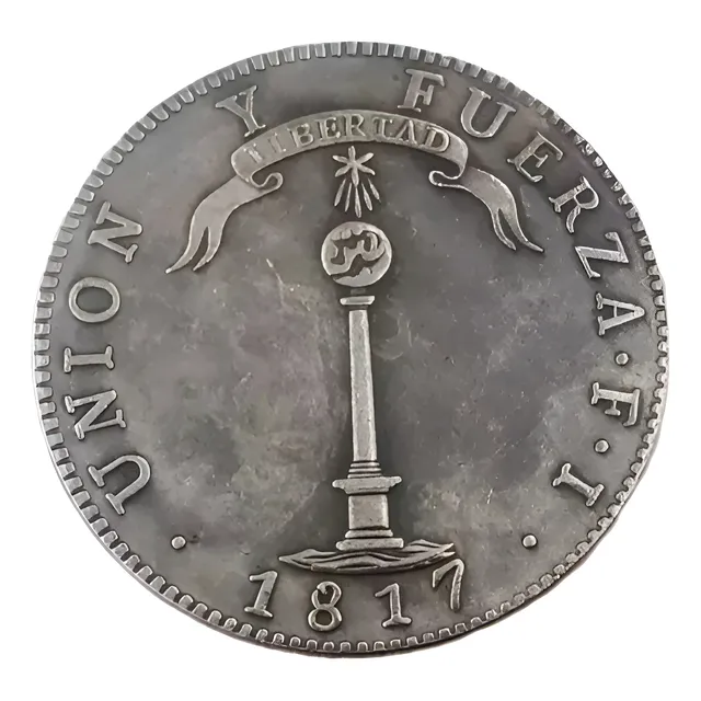 Antigua Moneda Chilena 1 Peso Santiago 1817, Unión Y Fuerza