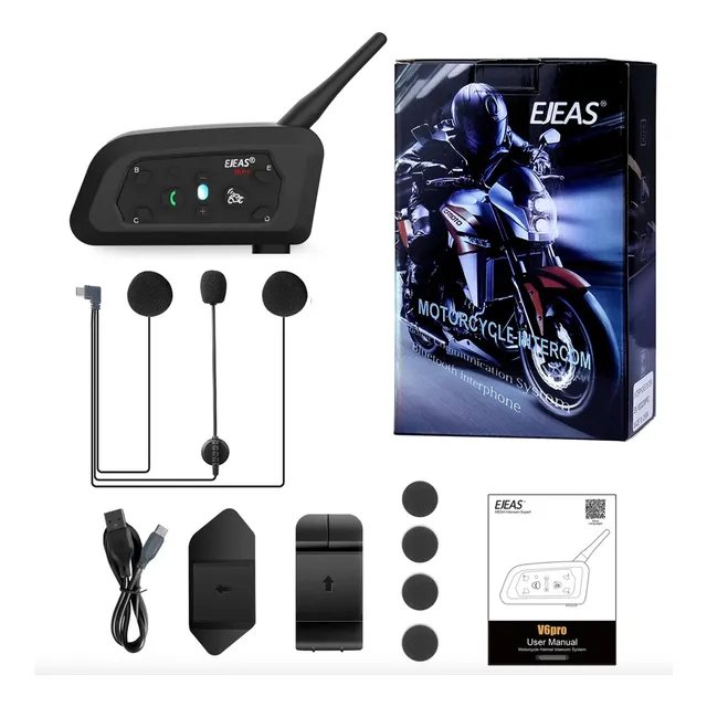 Intercomunicador V6 Pro+ Ejeas Casco Bt Moto No Scala Cardo