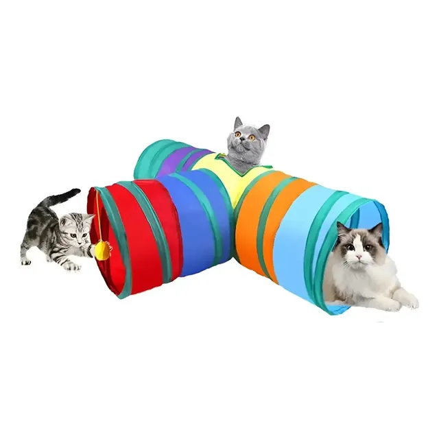 Túnel Labirinto Para Gatos Cães Interativo Dobrável Brinquedo Pet Diâmetro 25cm Forma De T