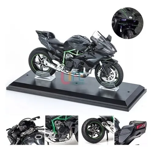 Kawasaki H2r Miniatura Moto Metal Con Luz Y Sonido 1:12 Color Negro